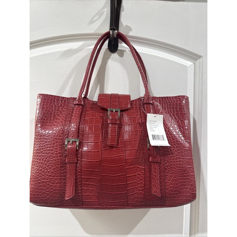 BCBG Red Croc Embossed Shopper Satchel – New With Tags